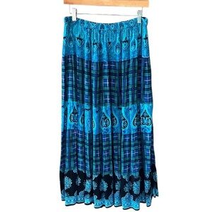Vintage Requirements Sz M Bohemian Turquoise Black Tiered Midi Skirt
